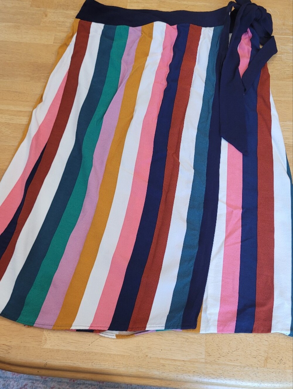Boden Portia Rainbow Wrap Skirt Blue White Gold Stripes Size 10 Petite 14P UK